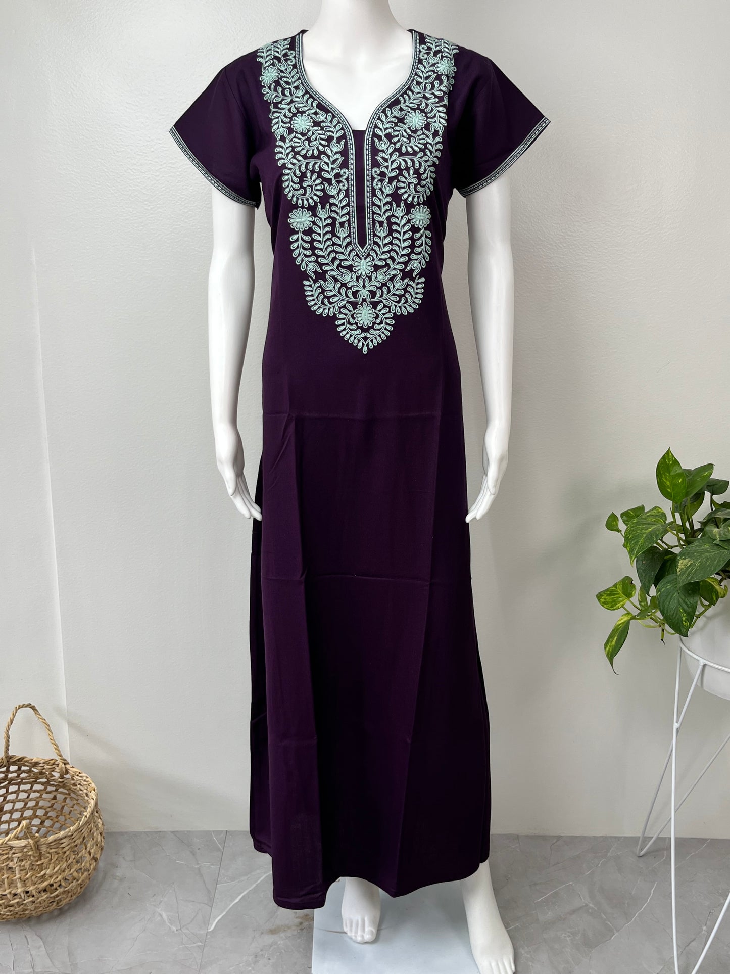 Purple Delicate Embroidery Alpine Nighty