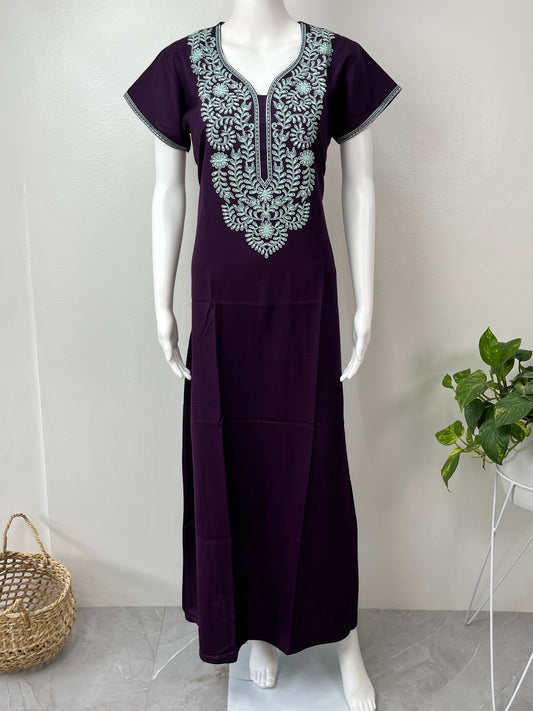 Purple Delicate Embroidery Alpine Nighty
