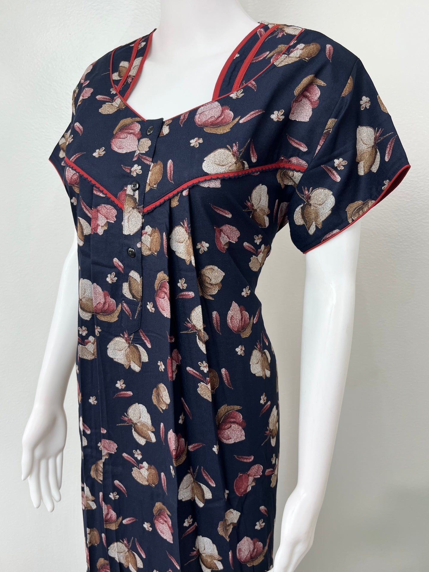 Navy Blue Floral Printed Alpine Fabric Nighty Soft & Breathable