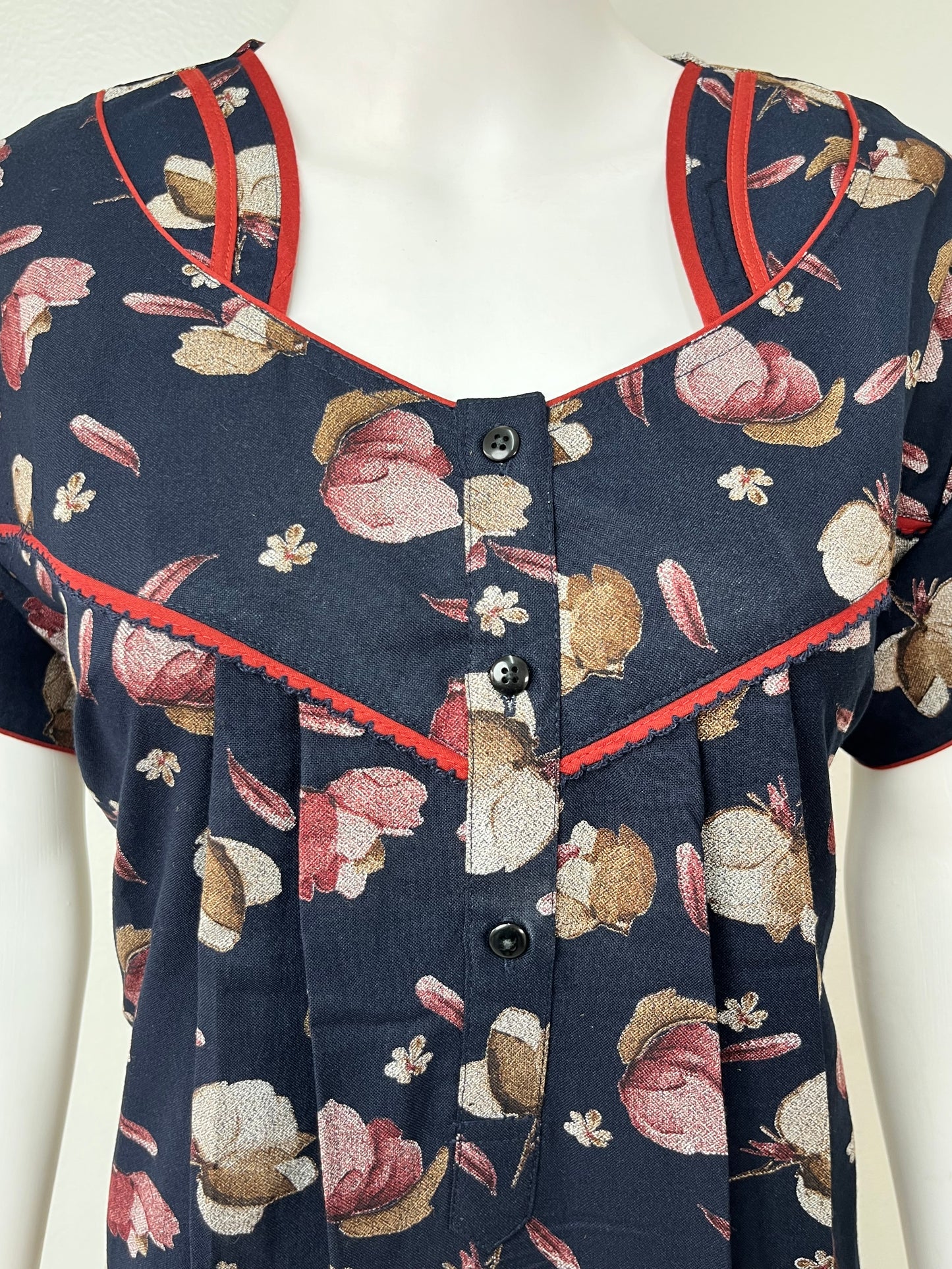 Navy Blue Floral Printed Alpine Fabric Nighty Soft & Breathable