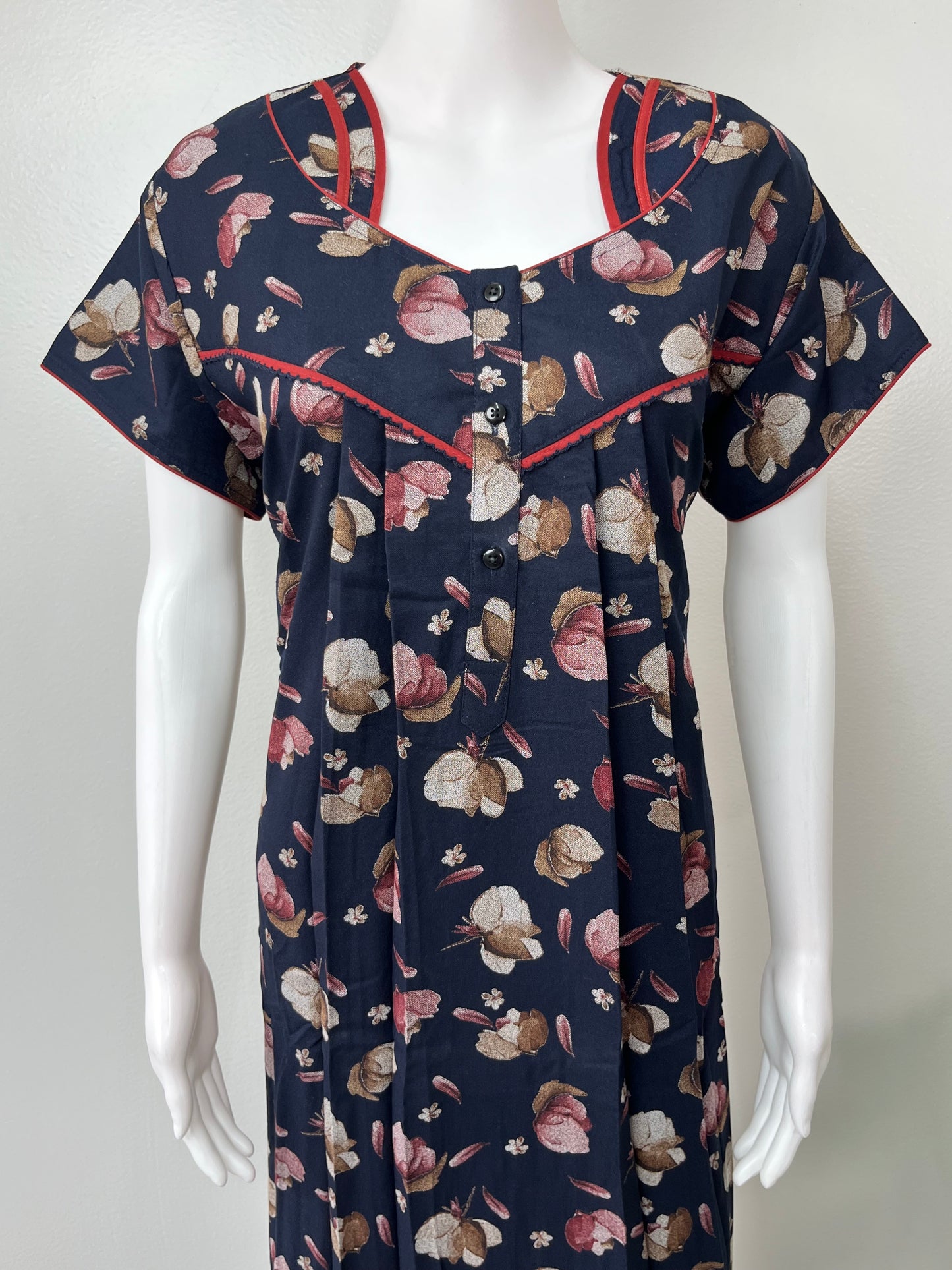 Navy Blue Floral Printed Alpine Fabric Nighty Soft & Breathable
