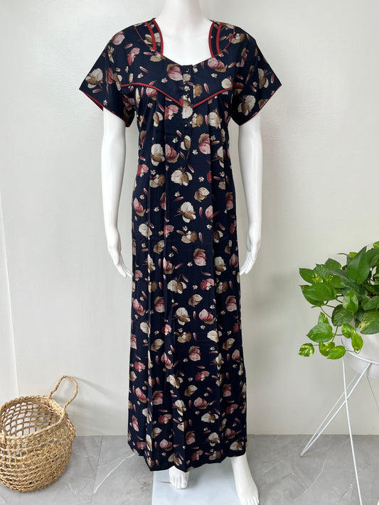 Navy Blue Floral Printed Alpine Fabric Nighty Soft & Breathable
