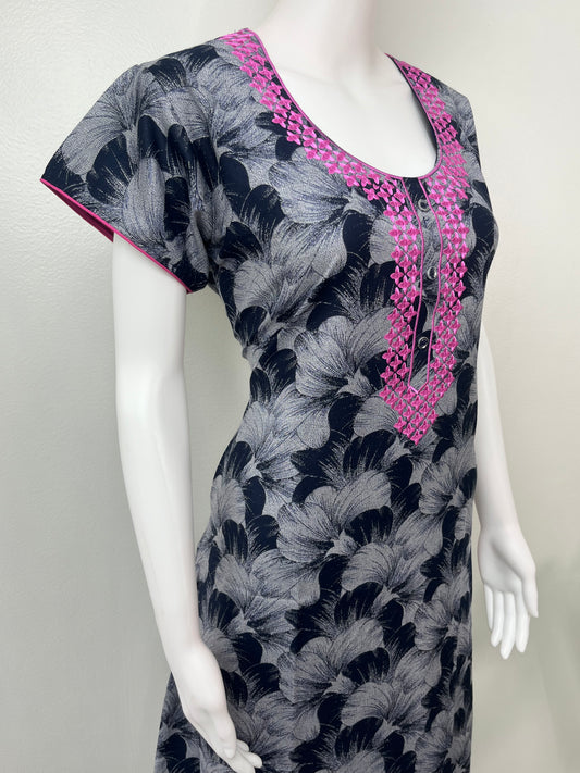 Black Elegant Comfort Embroidered Alpine Nighty
