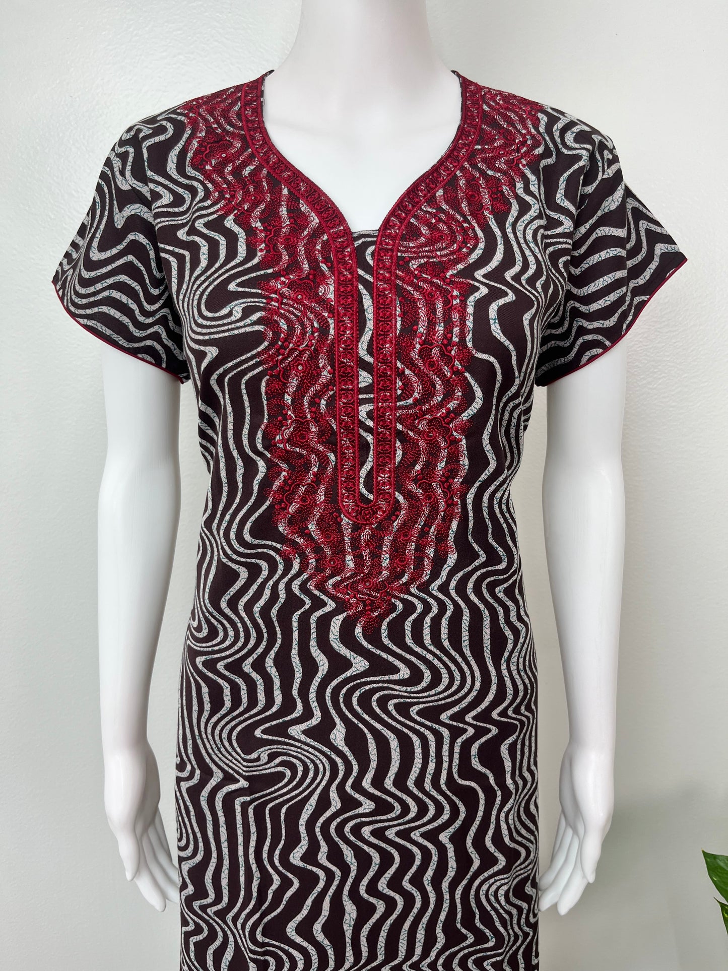 Brown Embroidery Alpine Fabric Nighty
