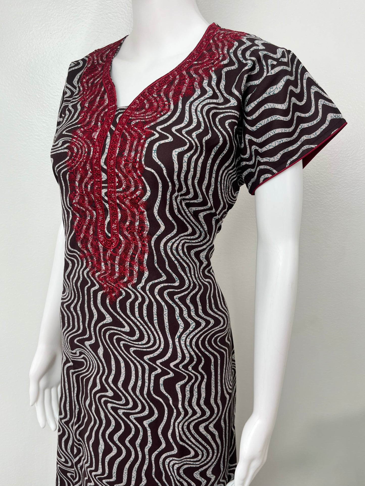 Brown Embroidery Alpine Fabric Nighty