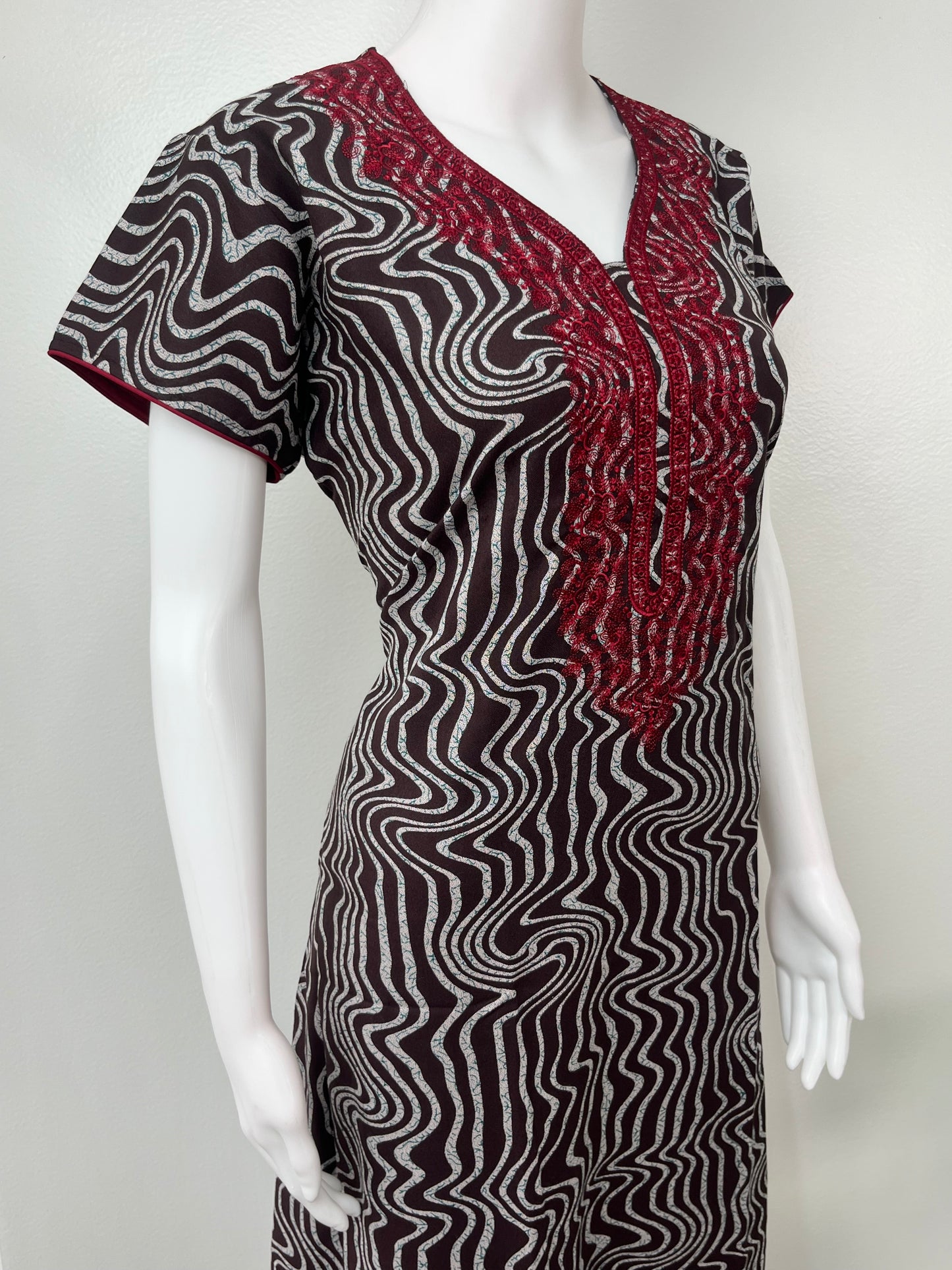 Brown Embroidery Alpine Fabric Nighty
