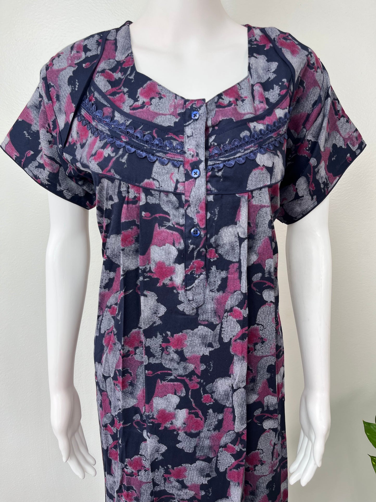 Navy Blue Printed Alpine Nighty for Women