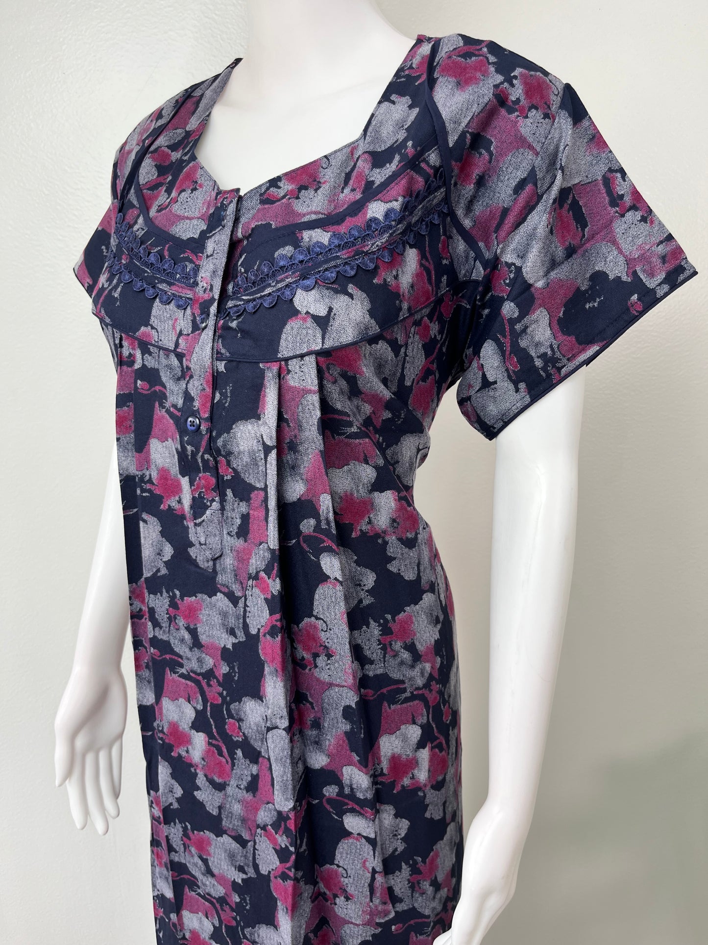 Navy Blue Printed Alpine Nighty for Women