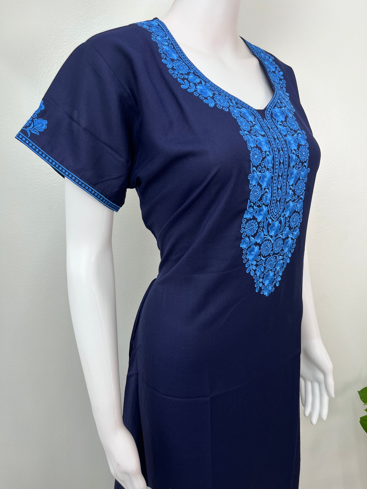 Navy Blue Alpine Bliss Embroidered Nightgown