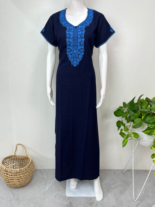 Navy Blue Alpine Bliss Embroidered Nightgown