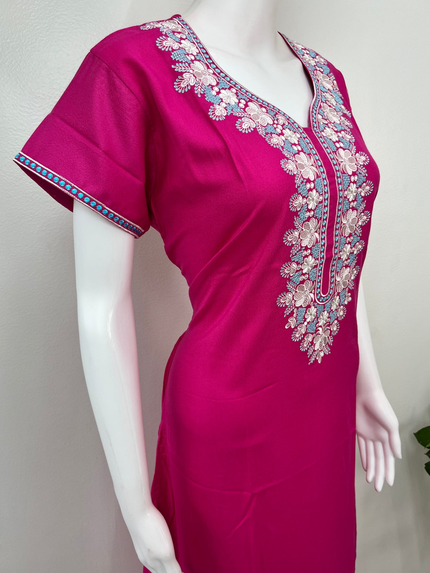 Hot Pink Delicate Embroidered Alpine Nighty