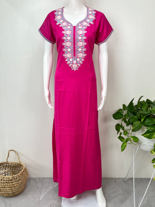 Hot Pink Delicate Embroidered Alpine Nighty