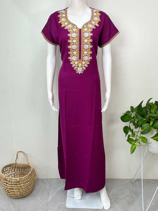 Purple Graceful Alpine Nightgown with Embroidery