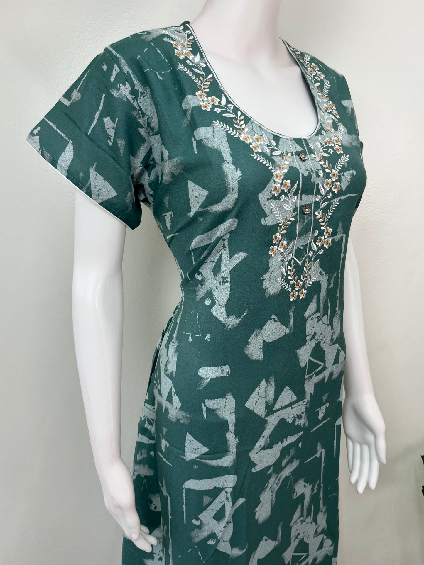 Green Alpine Fabric Embroidered Nighty