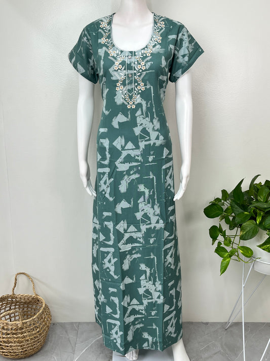 Green Alpine Fabric Embroidered Nighty