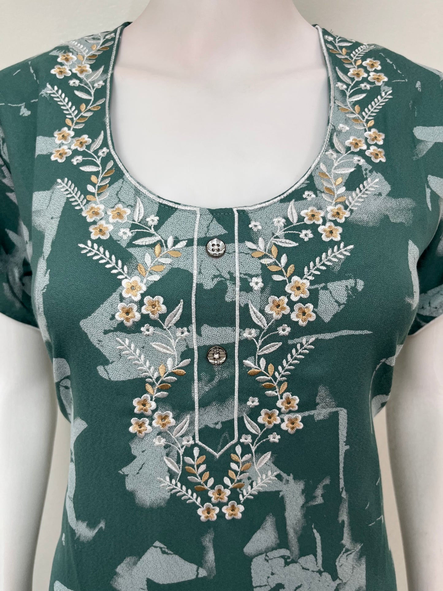 Green Alpine Fabric Embroidered Nighty