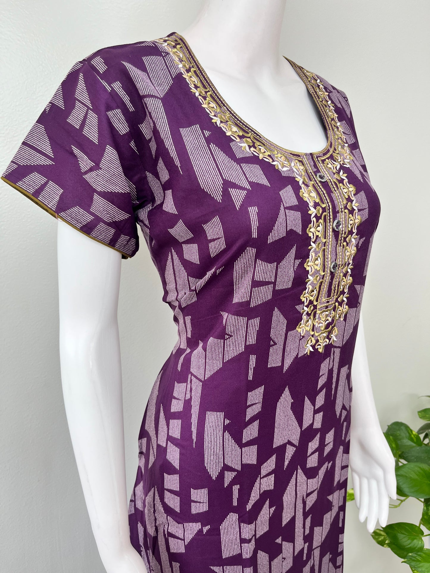 Purple Delicate Embroidery Alpine Fabric Nighty