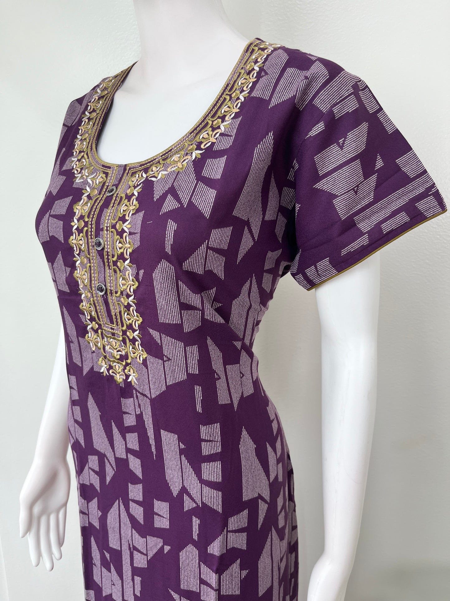 Purple Delicate Embroidery Alpine Fabric Nighty