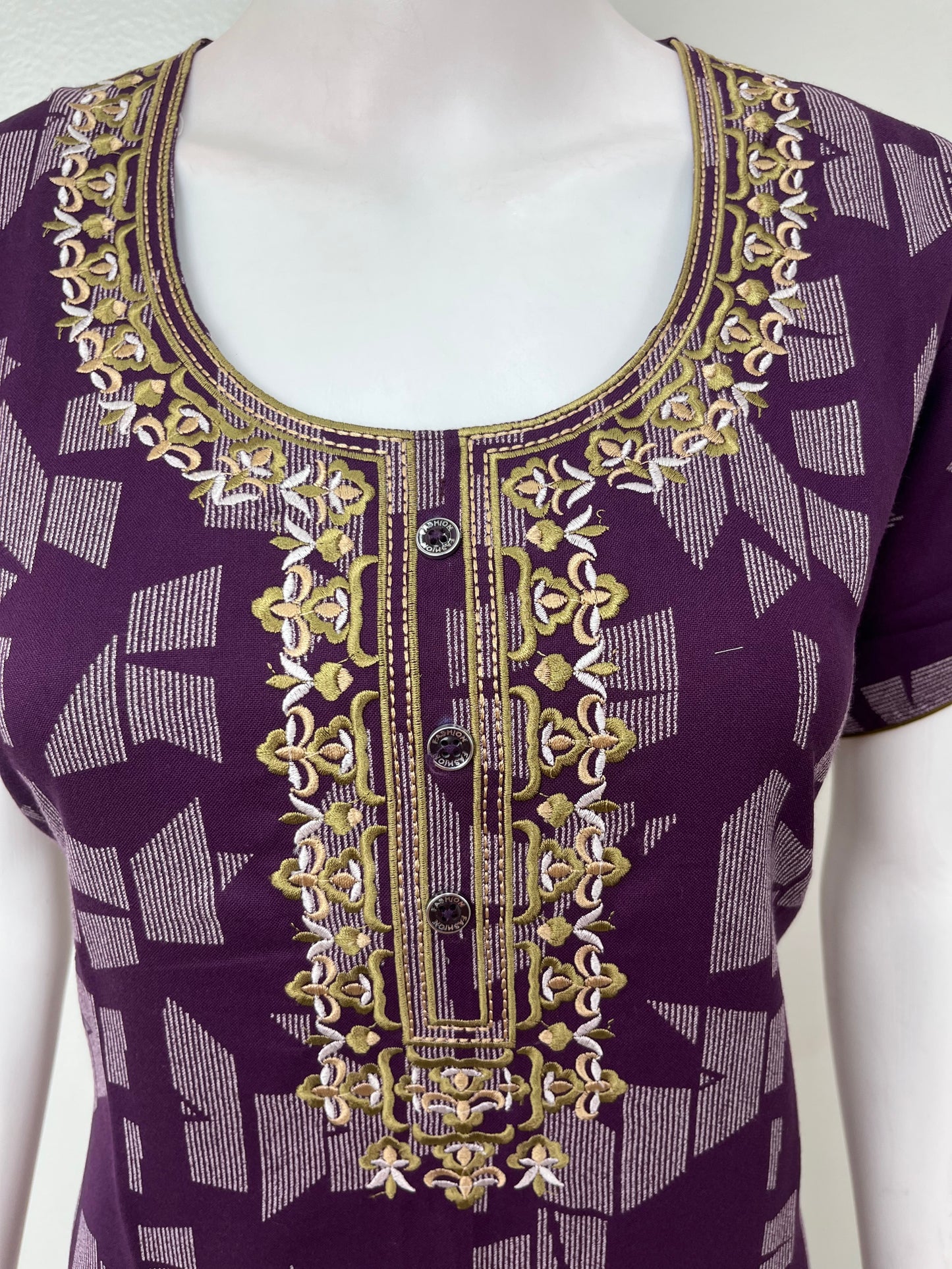 Purple Delicate Embroidery Alpine Fabric Nighty