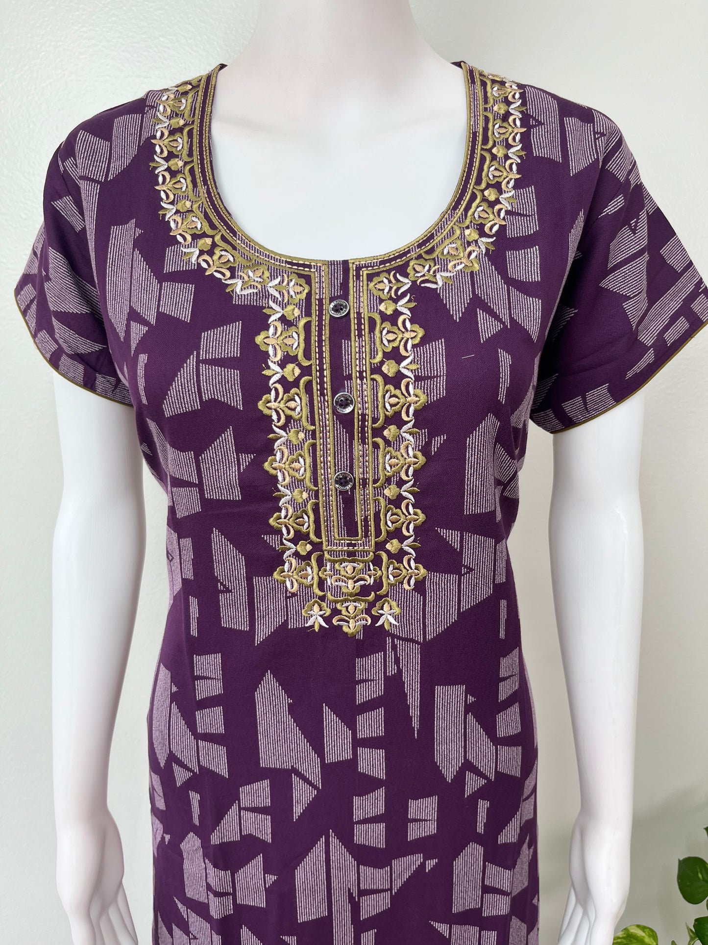 Purple Delicate Embroidery Alpine Fabric Nighty