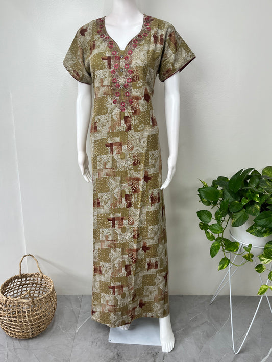 Olive Green Alpine Bliss Embroidered Nightgown