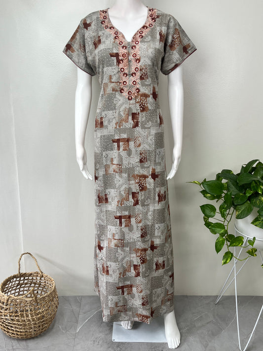 Gray Delicate Embroidery Alpine Fabric Nightgown