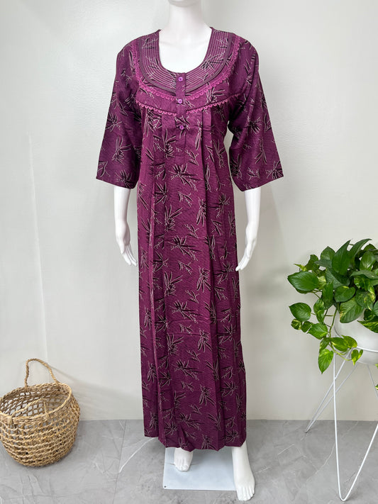 Purple Printed Alpine Nightgown with Long Sleeves