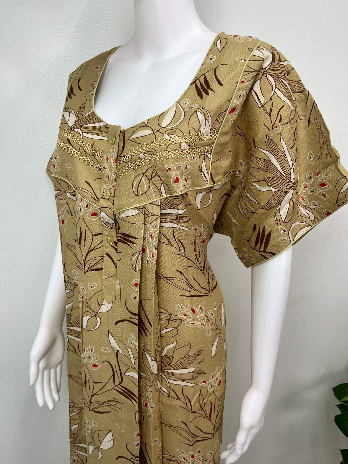 Beige Floral Printed Alpine Fabric Nighty