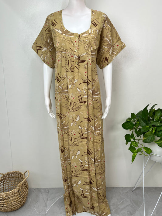 Beige Floral Printed Alpine Fabric Nighty