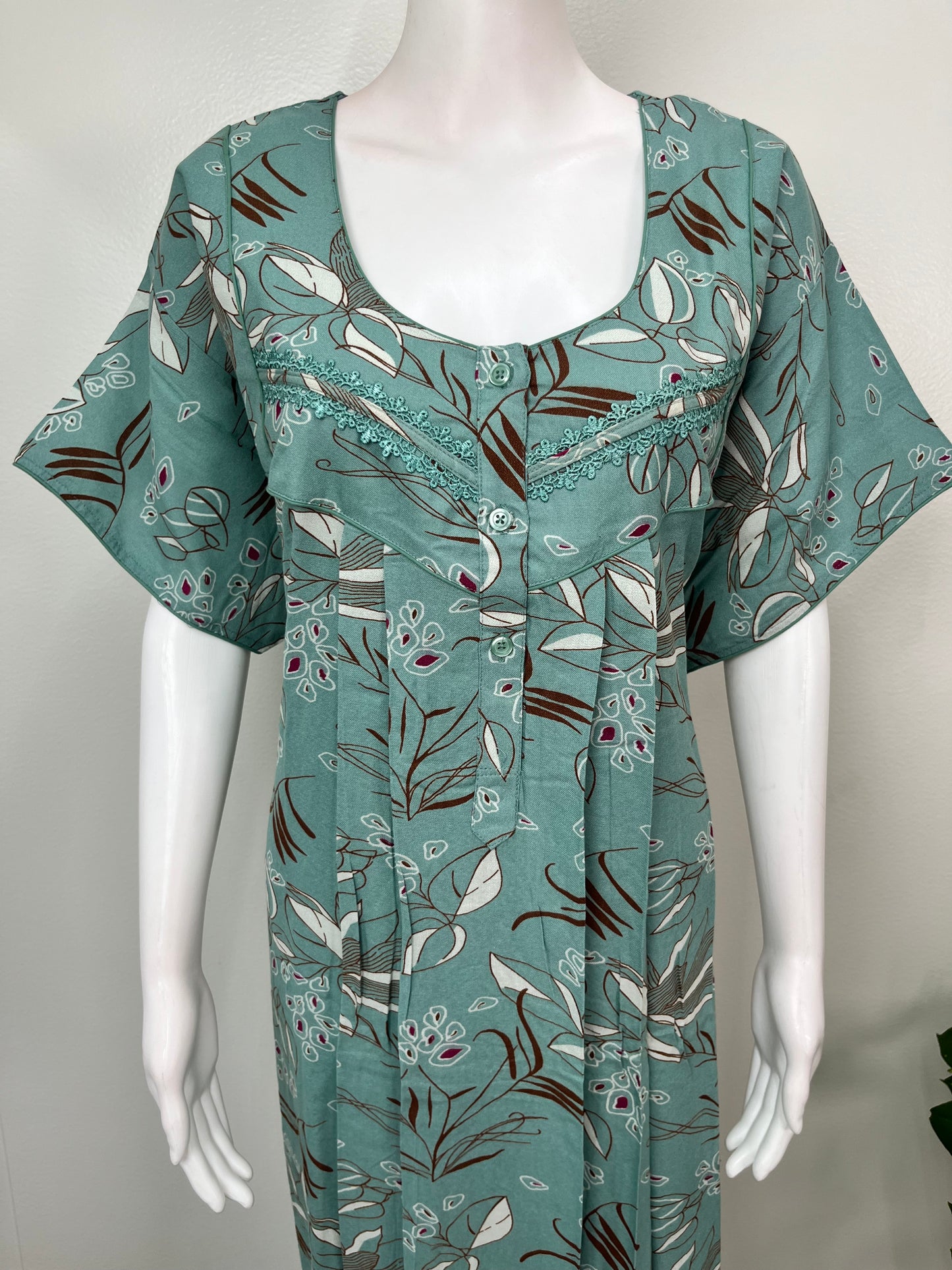 Teal Printed Alpine Fabric Nighty for Women