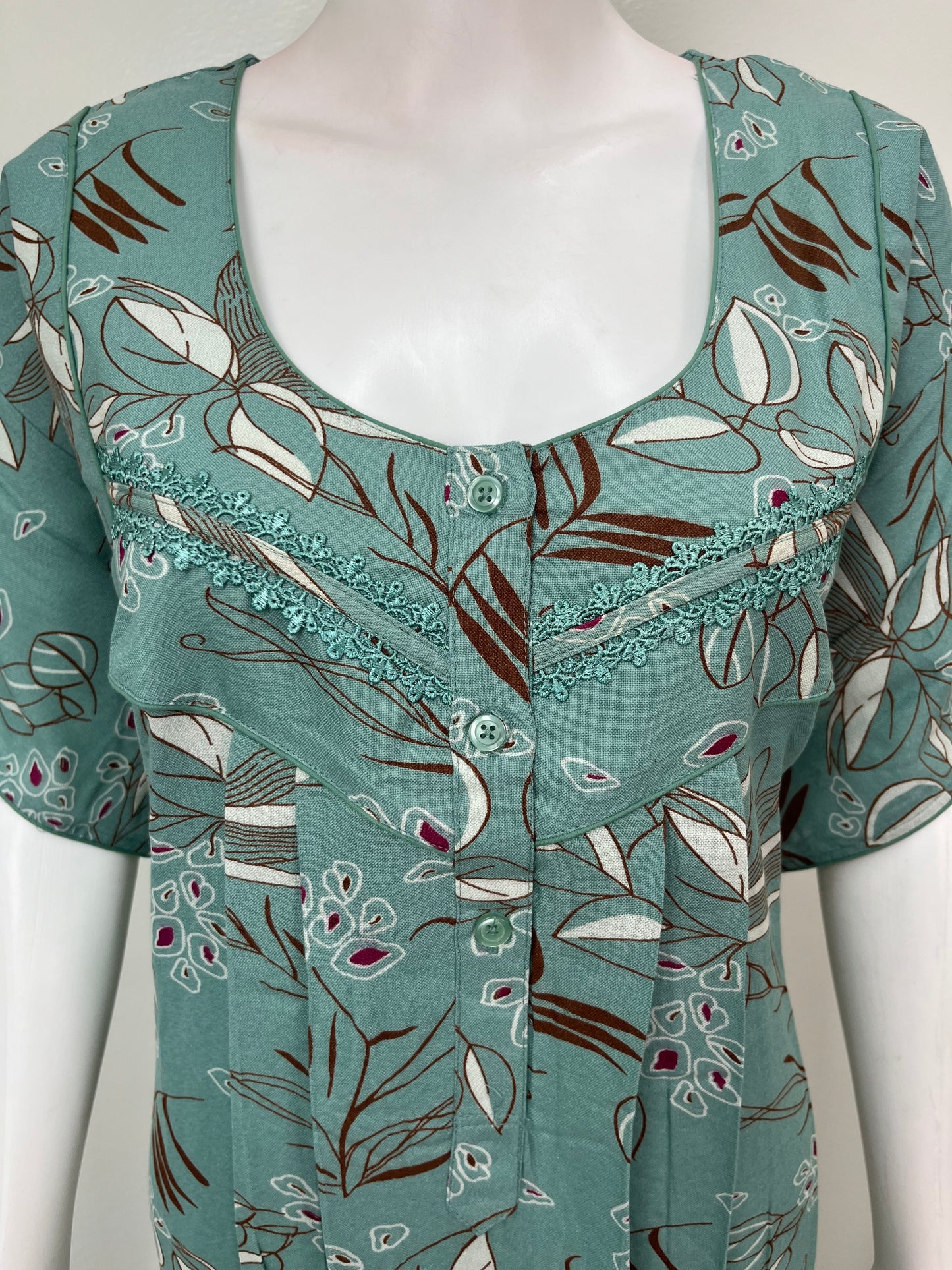 Teal Printed Alpine Fabric Nighty for Women