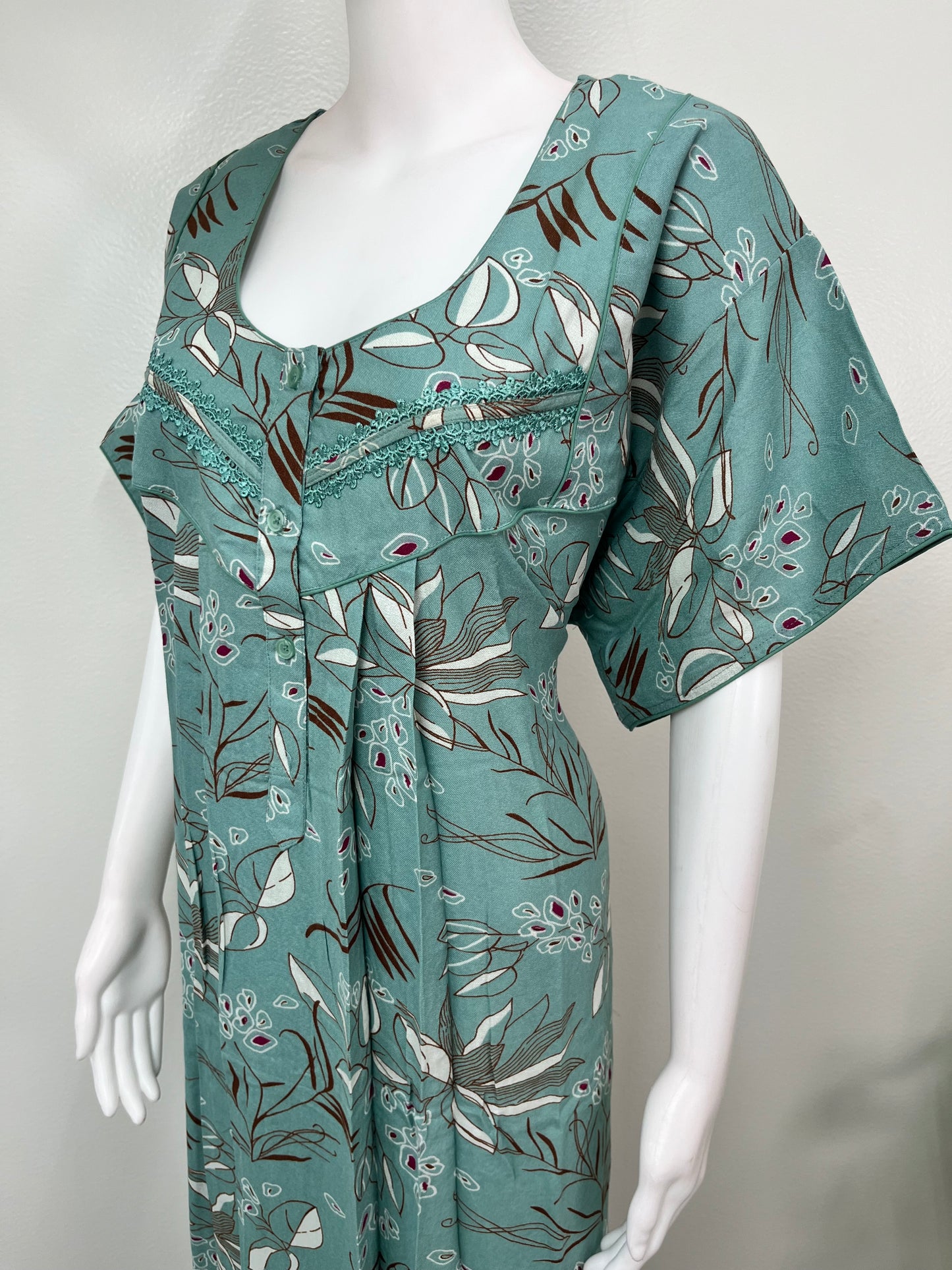 Teal Printed Alpine Fabric Nighty for Women