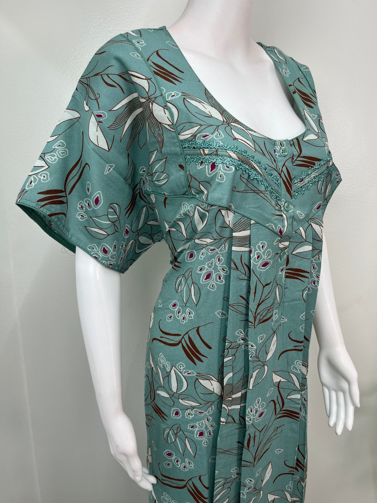 Teal Printed Alpine Fabric Nighty for Women