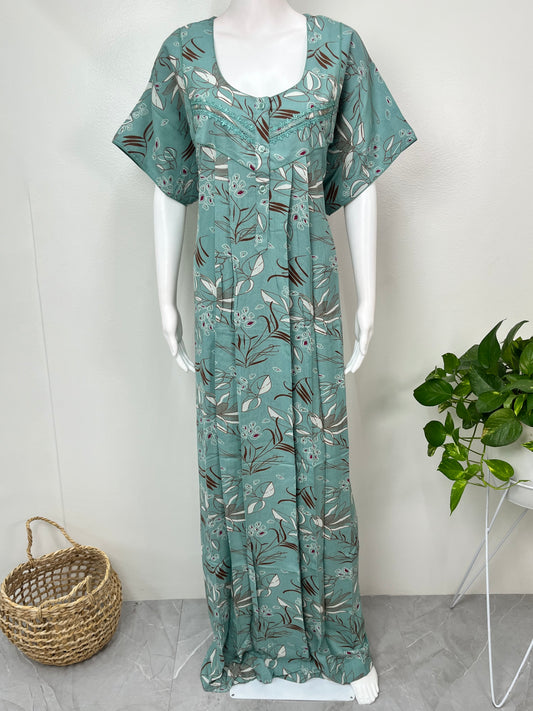 Teal Printed Alpine Fabric Nighty for Women