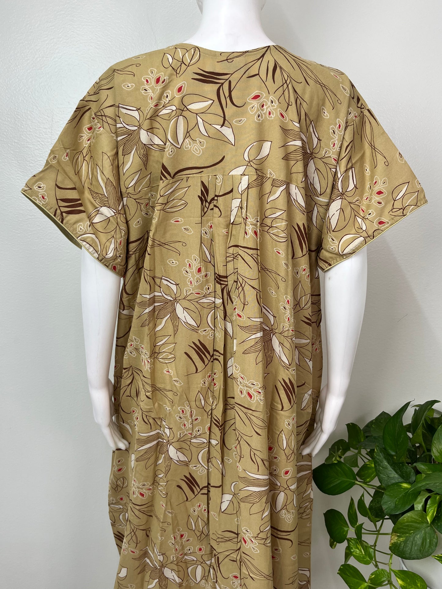 Beige Floral Printed Alpine Fabric Nighty