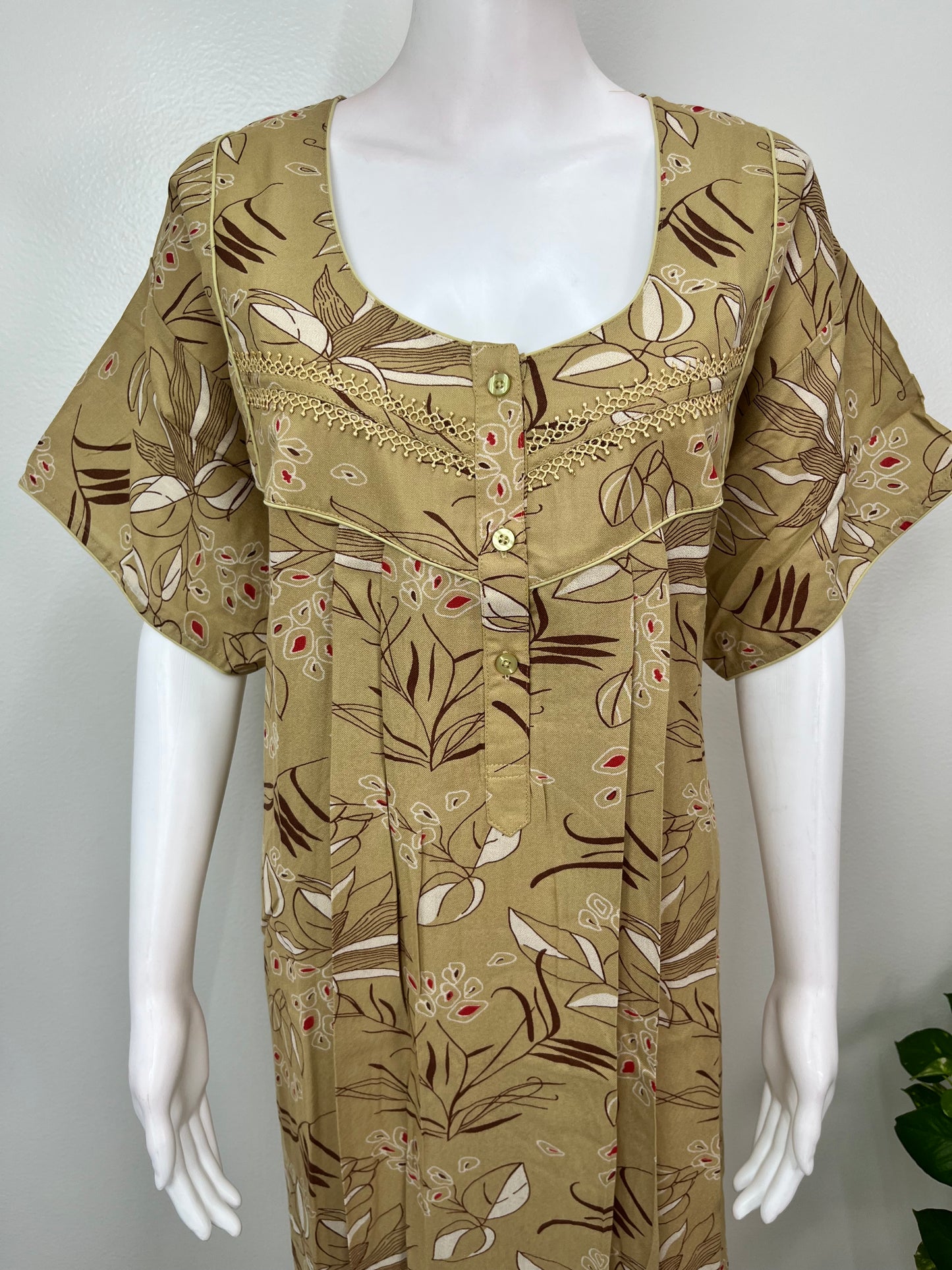 Beige Floral Printed Alpine Fabric Nighty
