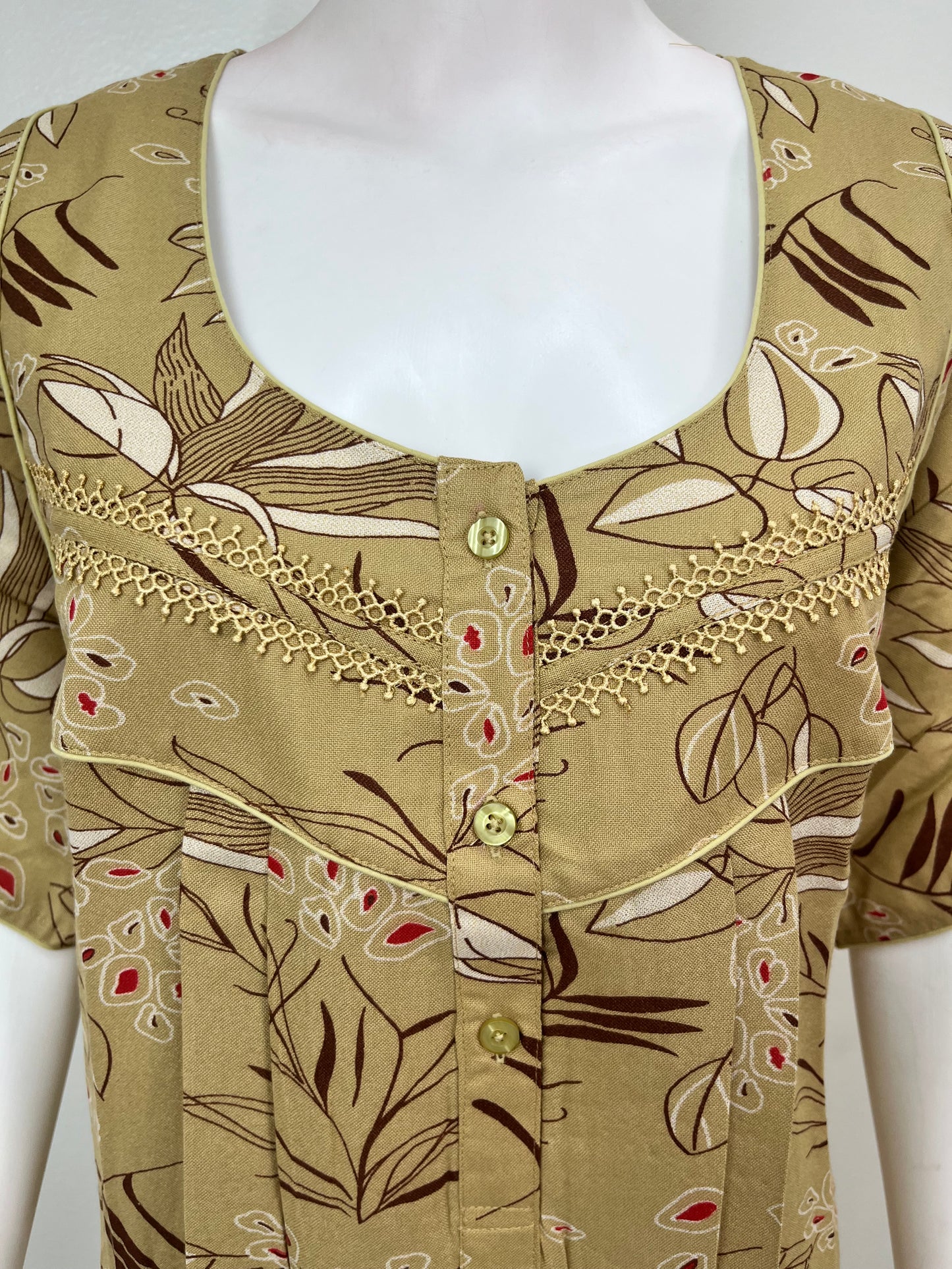 Beige Floral Printed Alpine Fabric Nighty