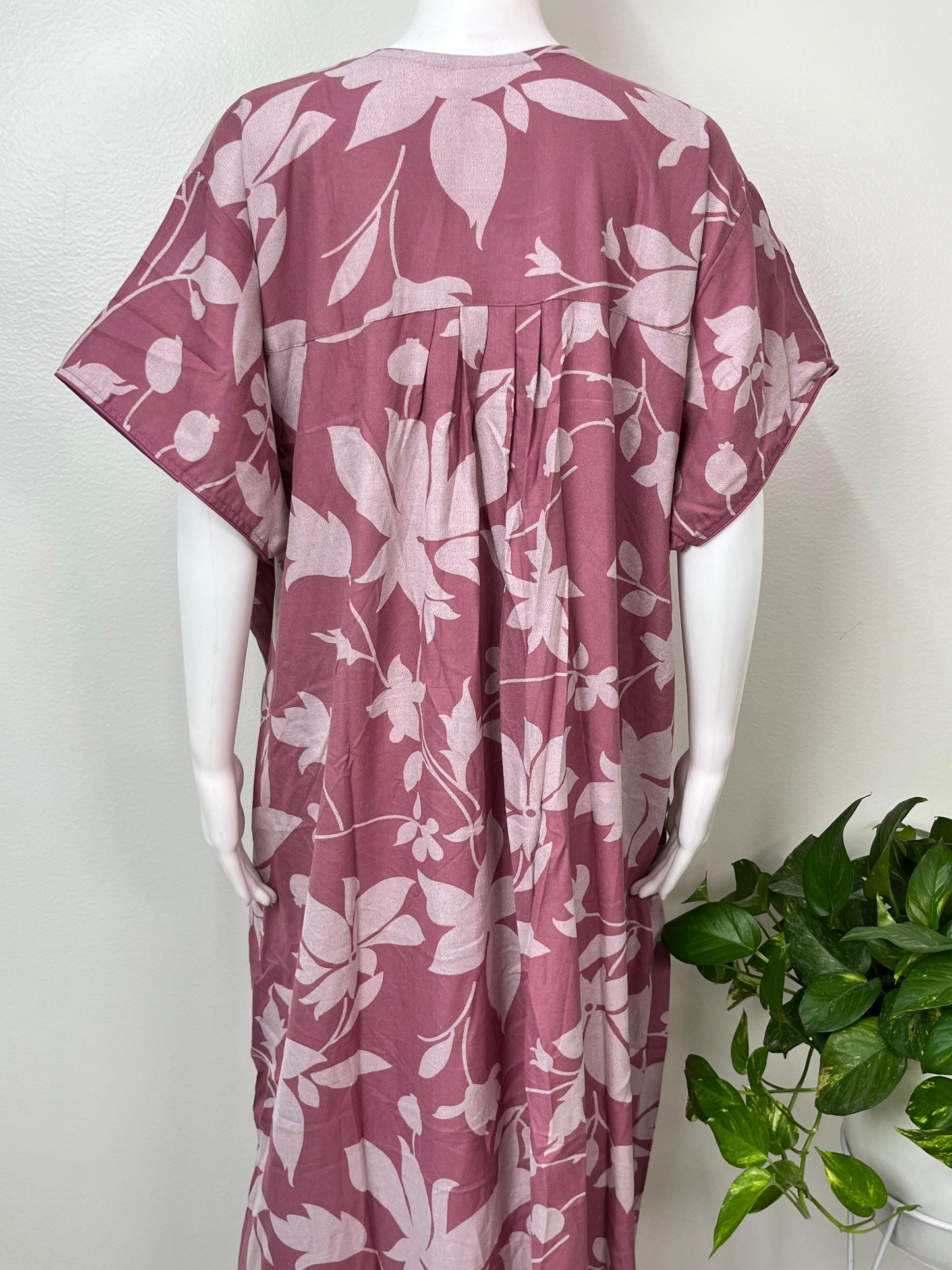 Pink Floral Printed Alpine Fabric Nightgown for Women