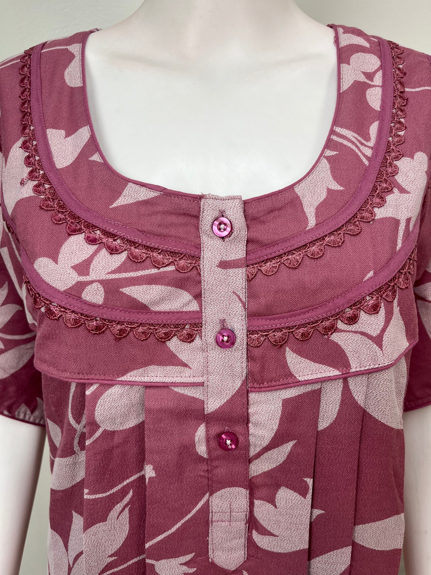 Pink Floral Printed Alpine Fabric Nightgown for Women