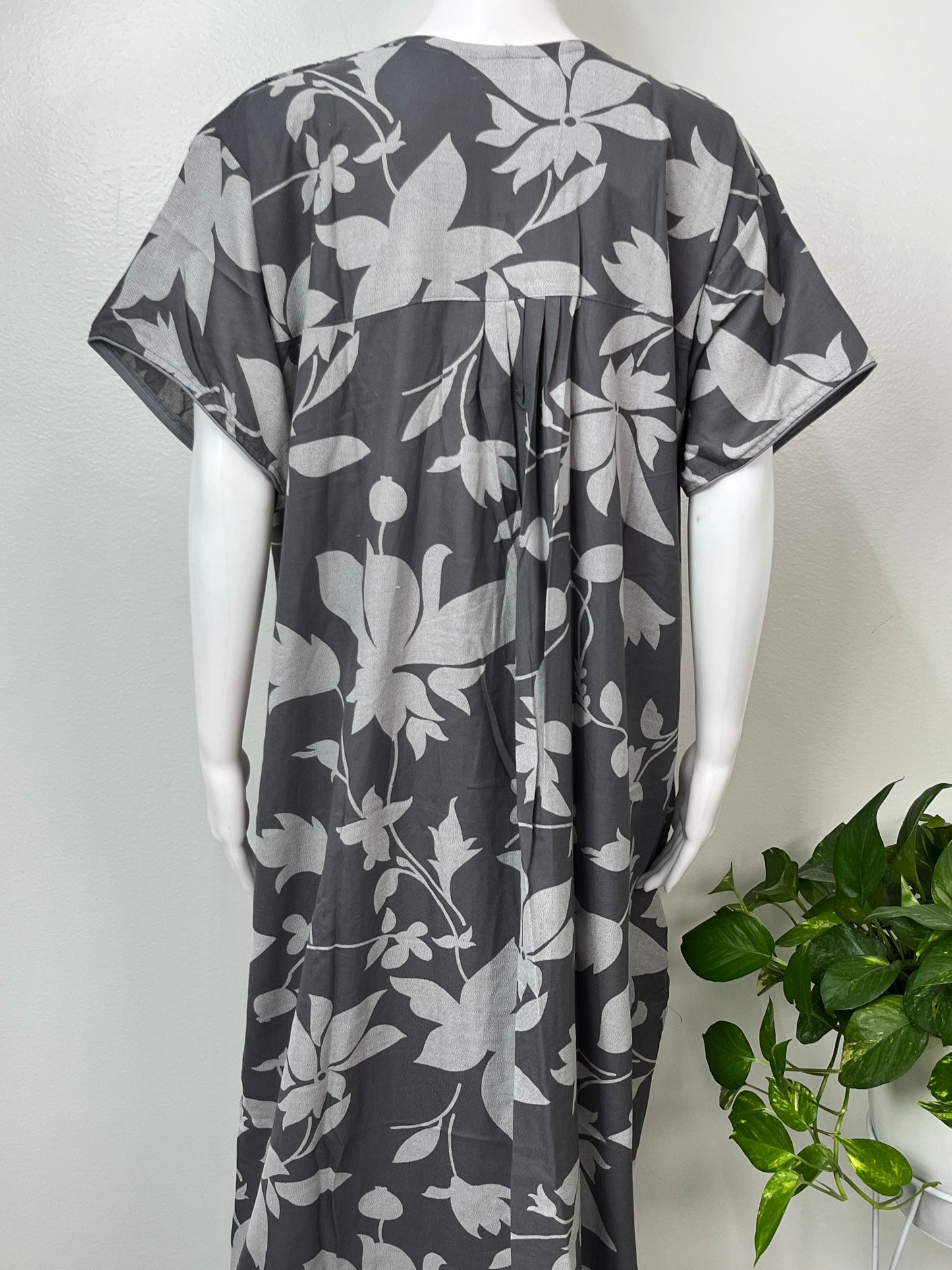 Gray Pleated Alpine Fabric Nightgown Soft & Breathable