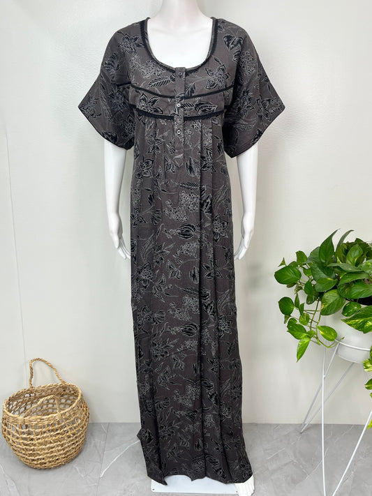 Black Pleated Alpine Fabric Nightgown for Women