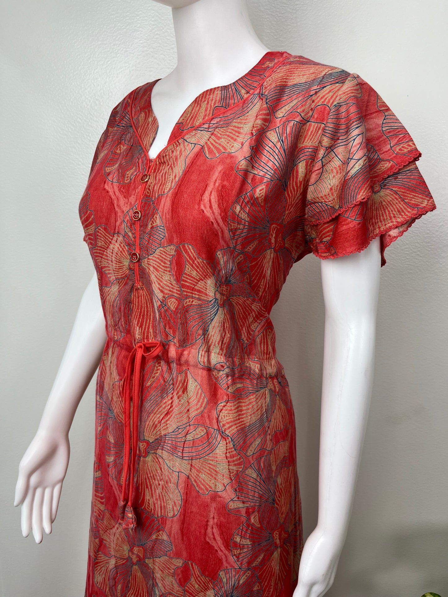 Orange Floral Printed Frock Style Alpine Nighty