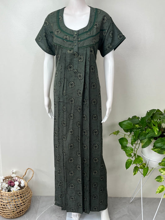 Dark Green Pleated Alpine Fabric Nighty
