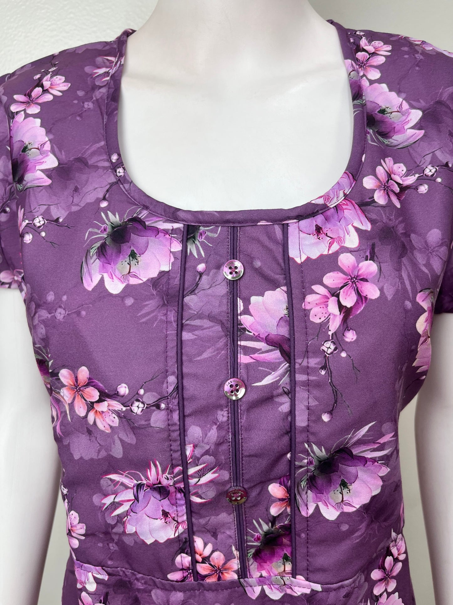Purple Floral Printed Umbrella Style Nighty