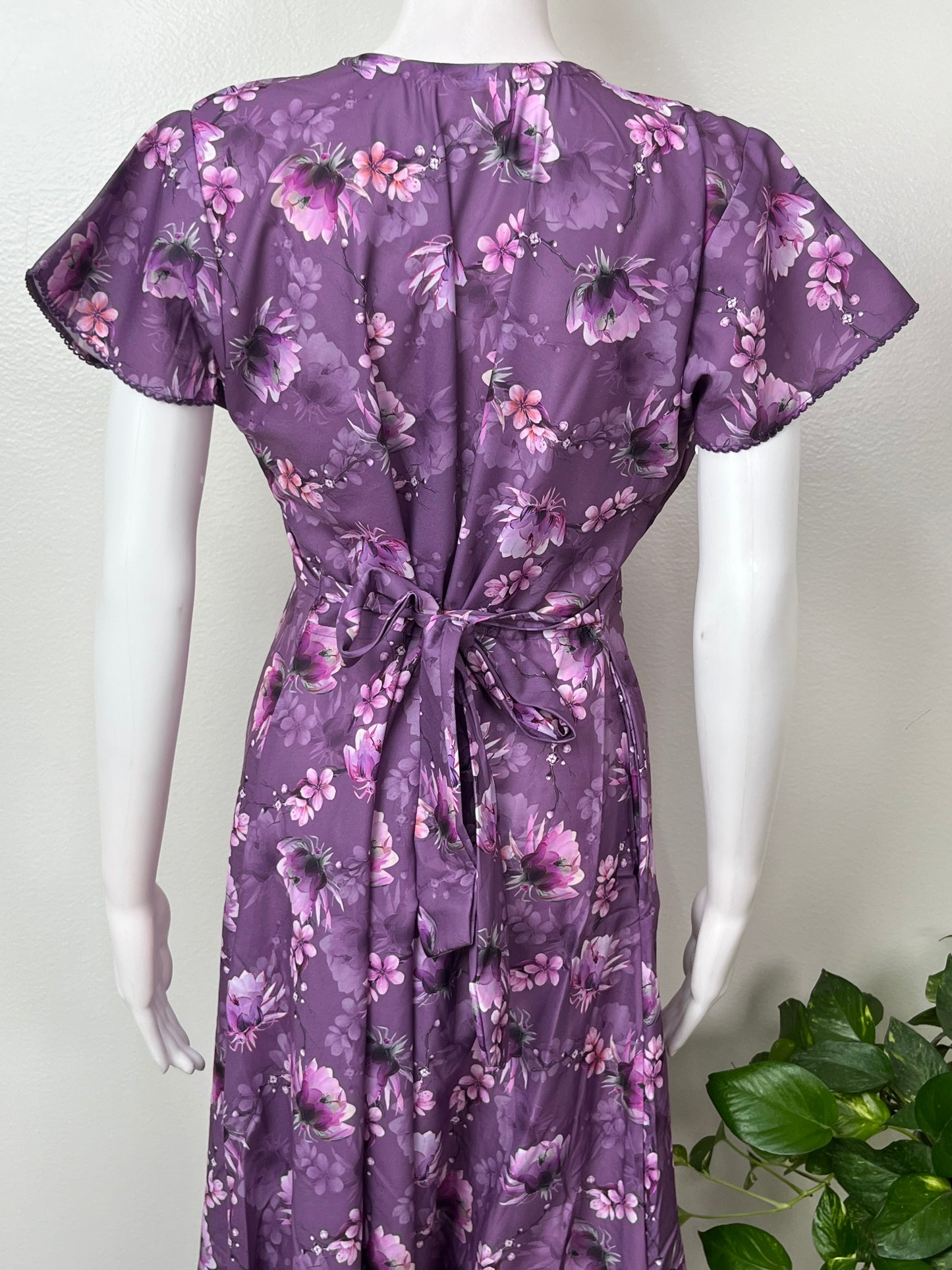 Purple Floral Printed Umbrella Style Nighty