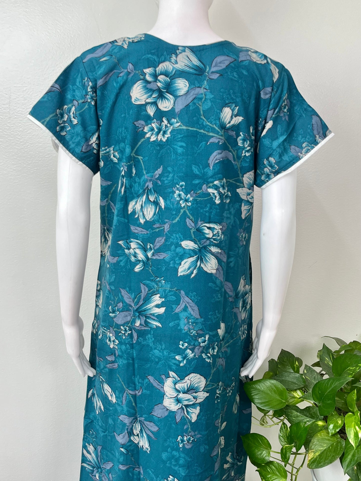 Teal Blue Floral Printed Alpine Nightgown for Women