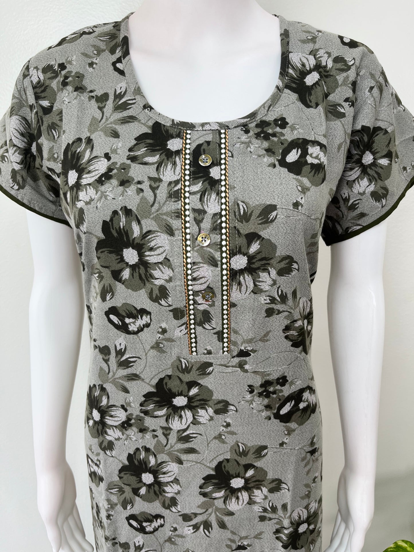 Olive Green Alpine Fabric Nightgown For Women