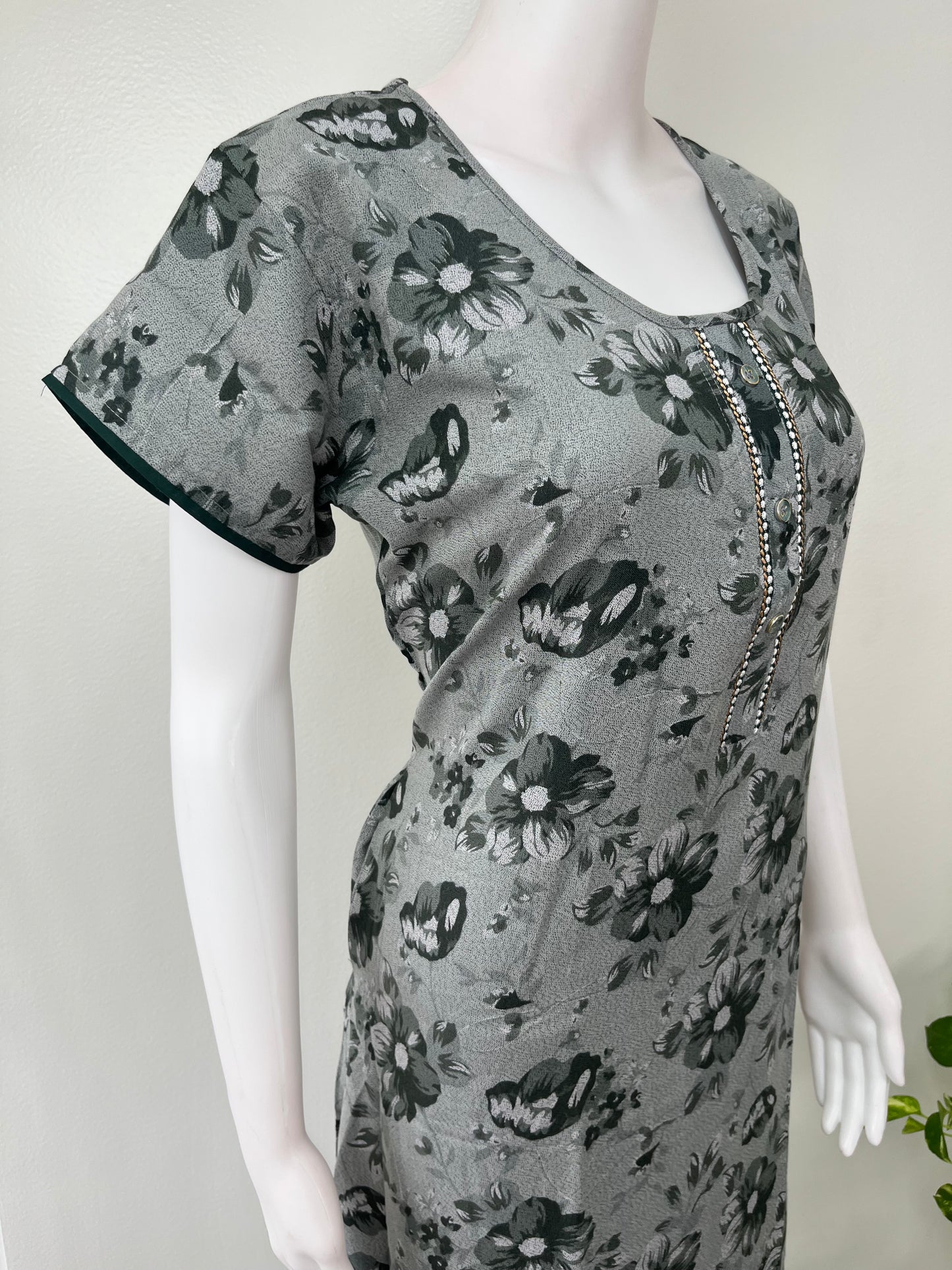 Bottle Green Floral Printed Alpine Fabric Nighty