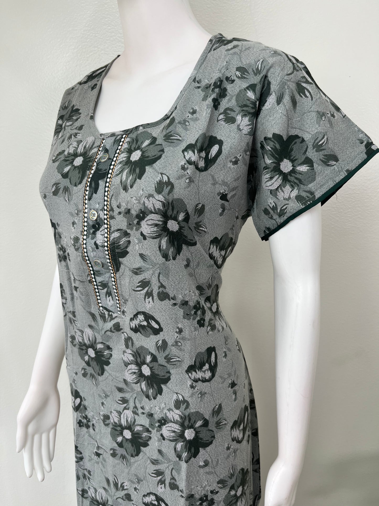 Bottle Green Floral Printed Alpine Fabric Nighty