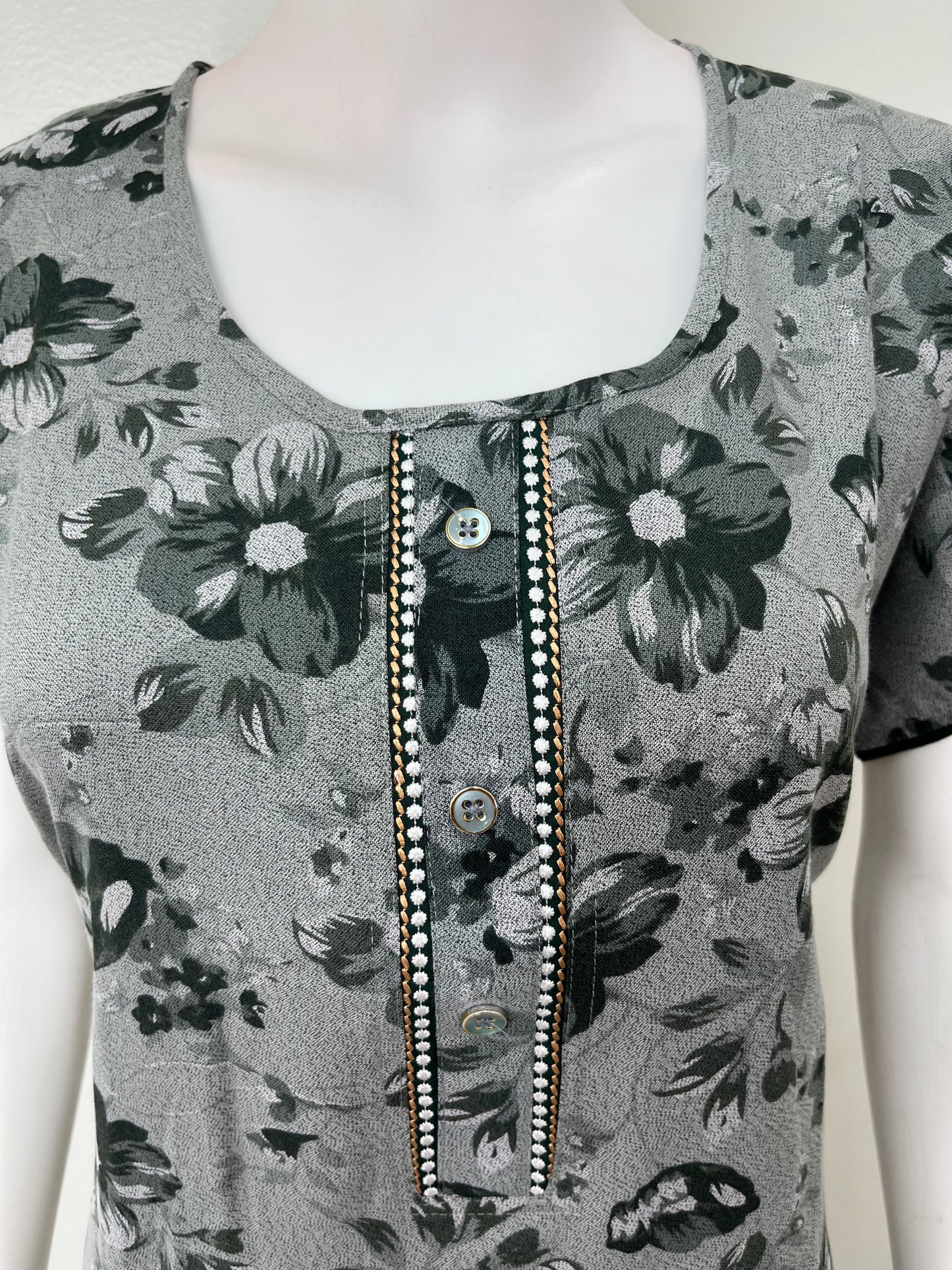 Bottle Green Floral Printed Alpine Fabric Nighty